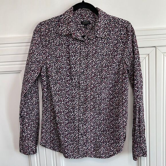 Talbots Cotton Floral Print Blouse navy, red and white size 8 - Picture 1 of 4